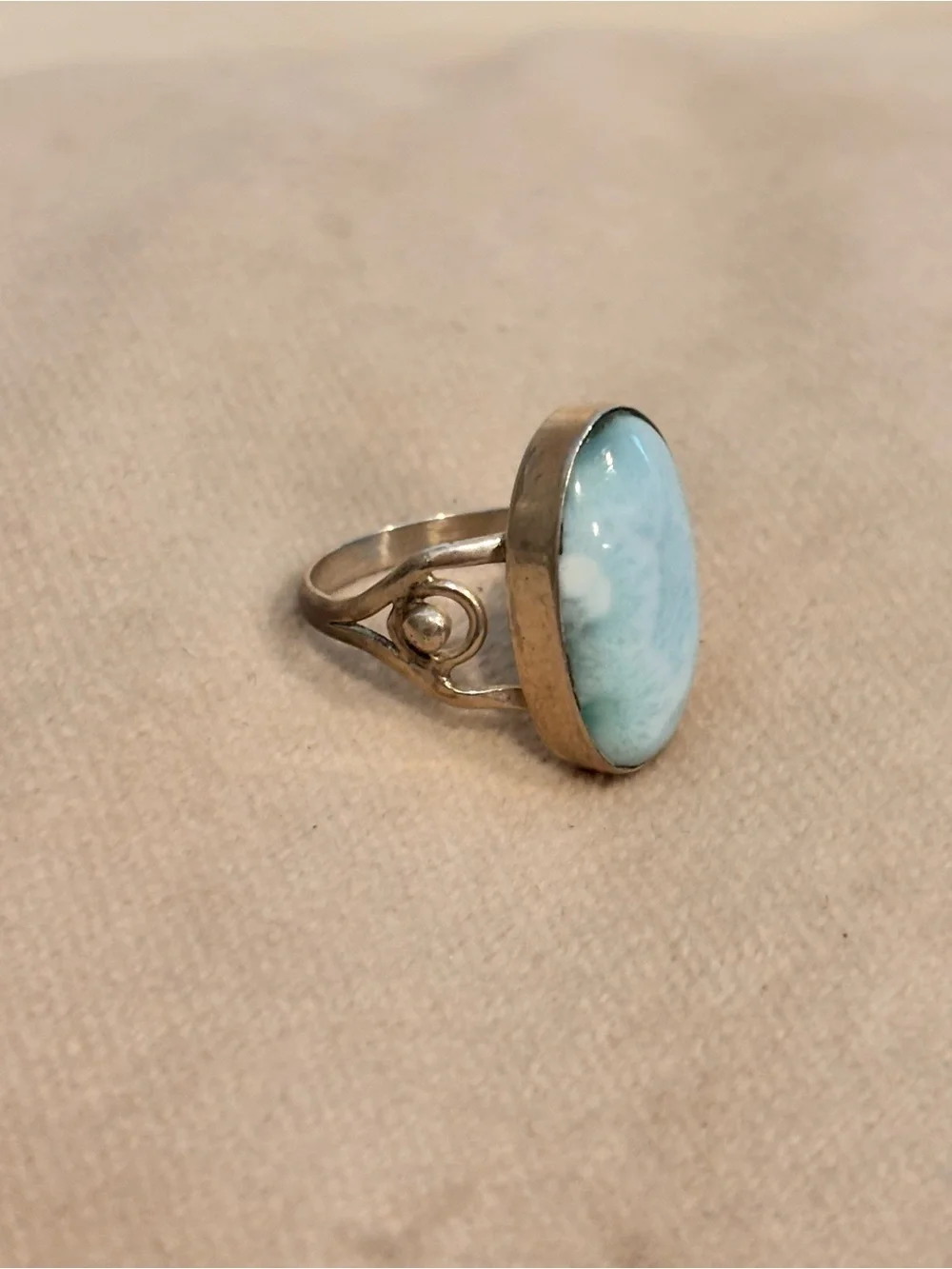 Vintage Designer 925 Sterling Silver Larimar Oval Turquoise Ring - Size 7